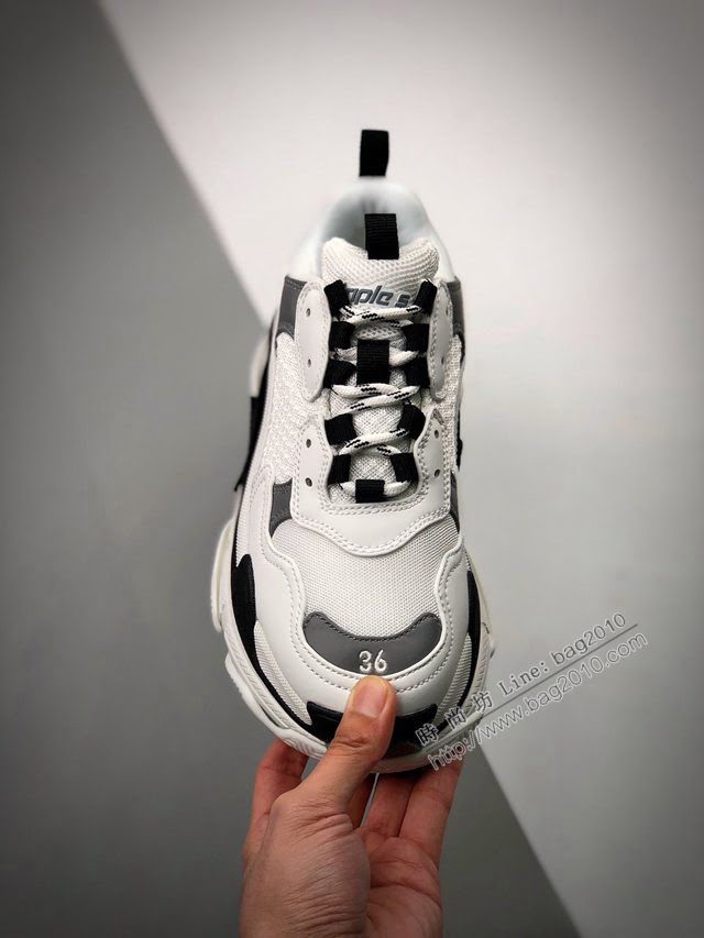 Balenciaga經典款男女鞋 巴黎世家頂級版本Triple S大底LOGO黑白灰老爹鞋 Balenciaga情侶款老爹鞋  hdbl1205
